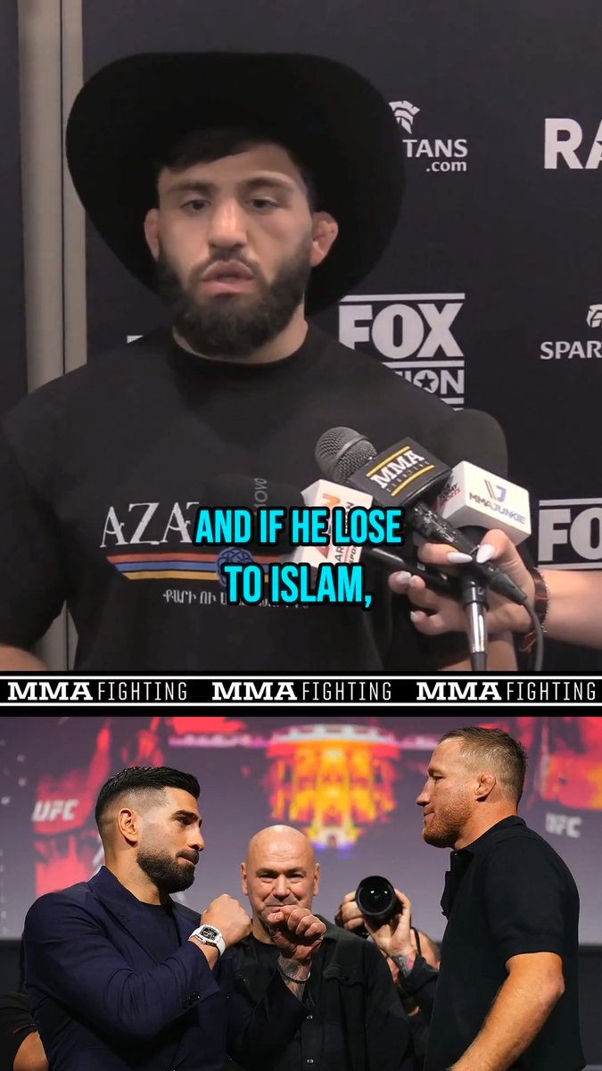 Arman Tsarukyan says it's "better for Ilia Topuria to fight Islam [Makchaev] than him," after his fight against Justin Gaethje: "It's a third title, big money, and if he loses to Islam, it's okay. … If he loses to me at 155 [pounds], he's going to be gone." (🎥: @mikeHeck_JR)