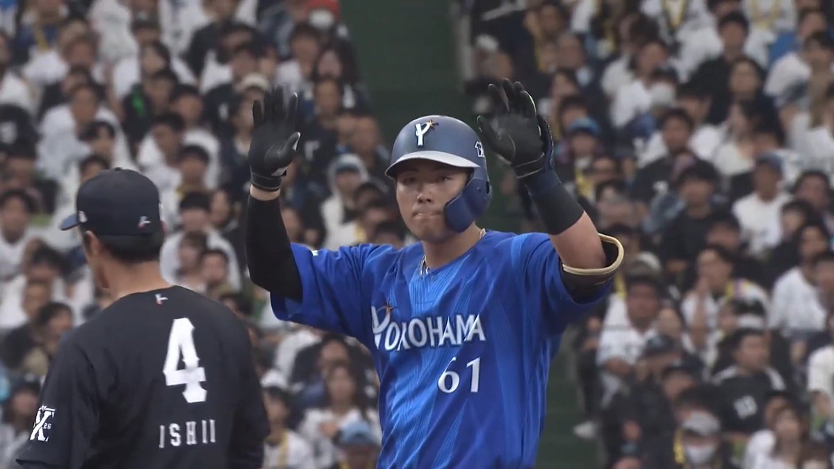 #蝦名達夫 選手が甘く入ってきた変化球に鋭くバットを振り抜き、打球はレフトフェンス直撃！⚡ #三森大貴 選手が悠々ホームインし、先制に成功！👏 3回表 DB 1 - 0 L #日本生命セ・パ交流戦2026 #ベルーナドーム #baystars
