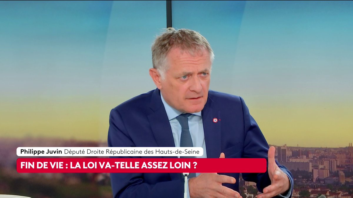 🔴 🗣 "Je trouve que c'est une loi expéditive qui ne répond pas au vrai sujet, la question des soins palliatifs", affirme le député LR Philippe Juvin, alors que la loi sur la fin de vie pourrait arriver en commission mixte paritaire à l'Assemblée. #canal16