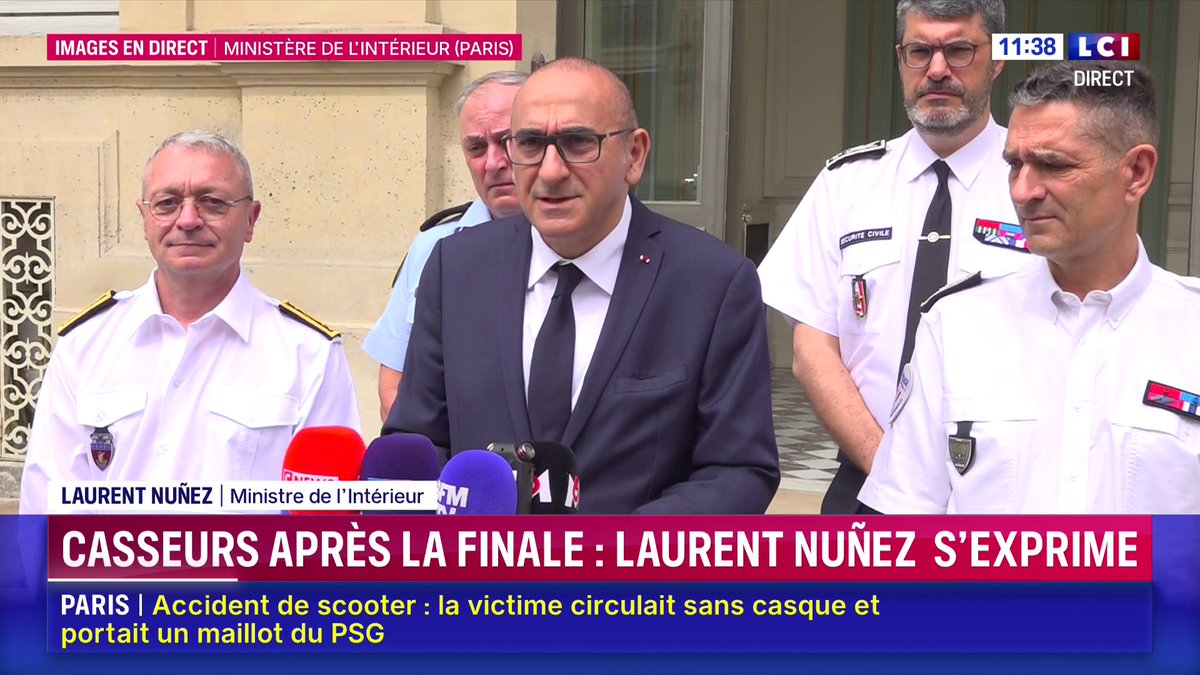 🔴 Débordements après la victoire du PSG en finale de la Ligue des Champions : le ministre de l'Intérieur Laurent Nuñez annonce 780 interpellations sur l'ensemble de la France
