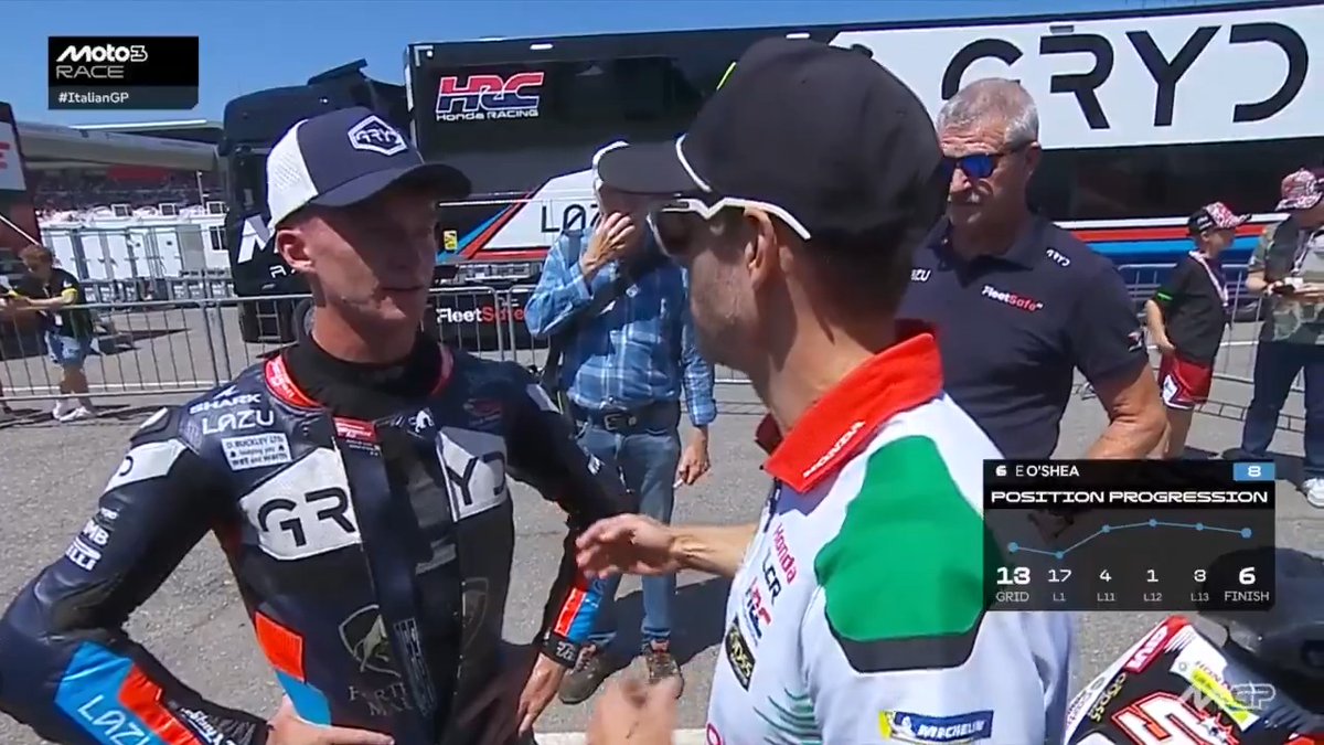 Best result ever for Eddie O'Shea and Cal Crutchlow is right there for some words of wisdom 👏 #ItalianGP 🇮🇹