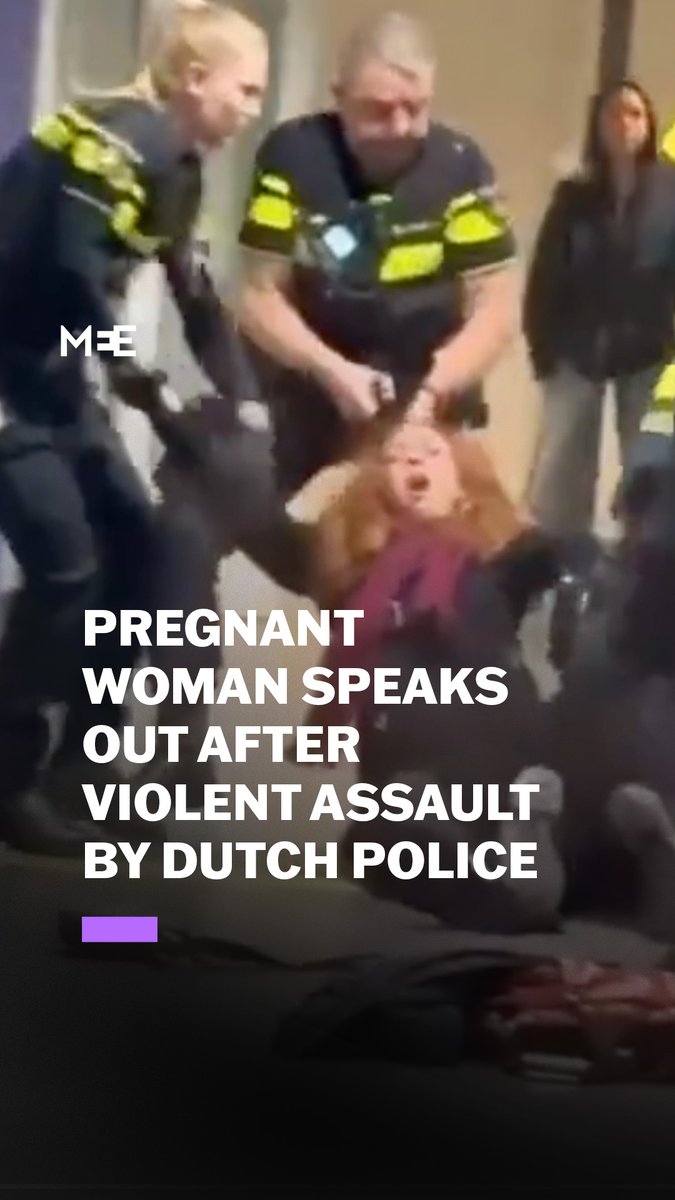 A pregnant woman spoke out after a Dutch police officer was filmed assaulting her at an asylum centre. She says she approached officers to ask whether she could remain with her husband as he was being detained when police suddenly used unprovoked excessive force against her.