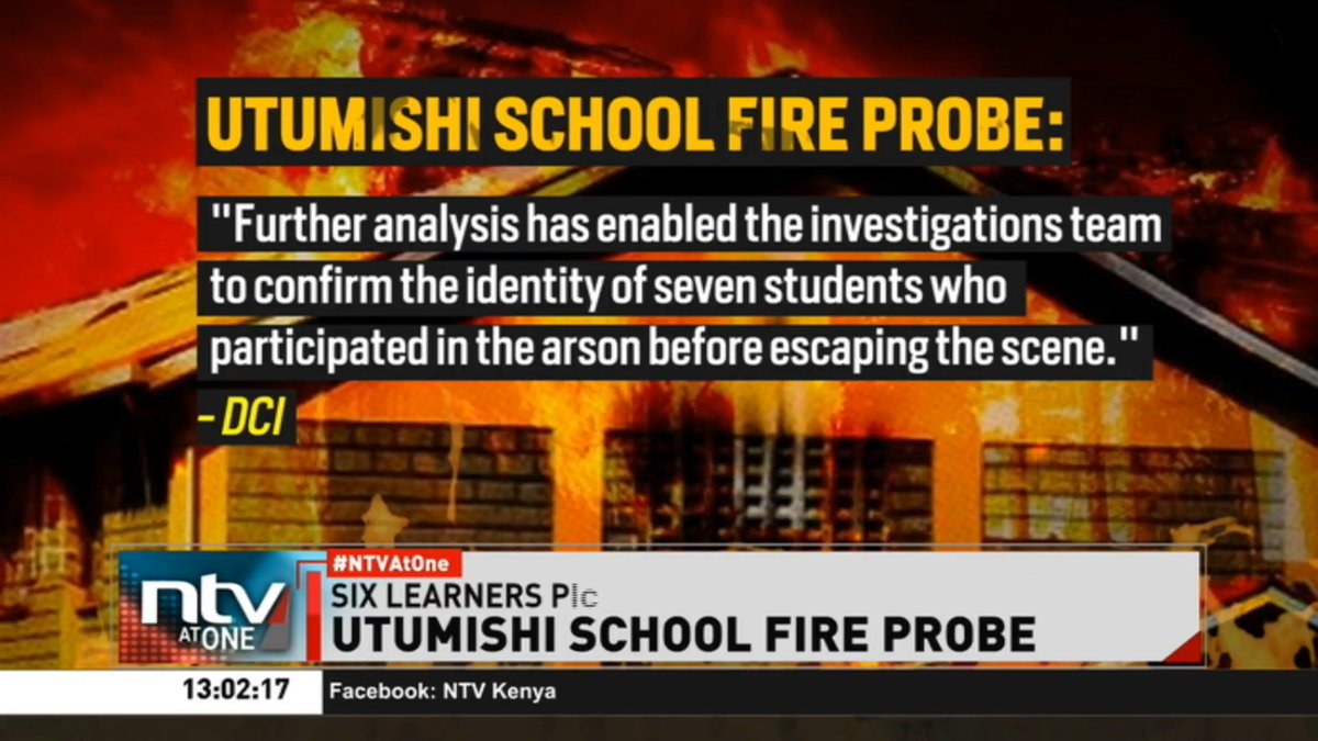 Seven students who were involved in the fire incident at Utumishi Girls Senior Secondary School have been identified. #NTVAtOne Hellen Aura🇰🇪