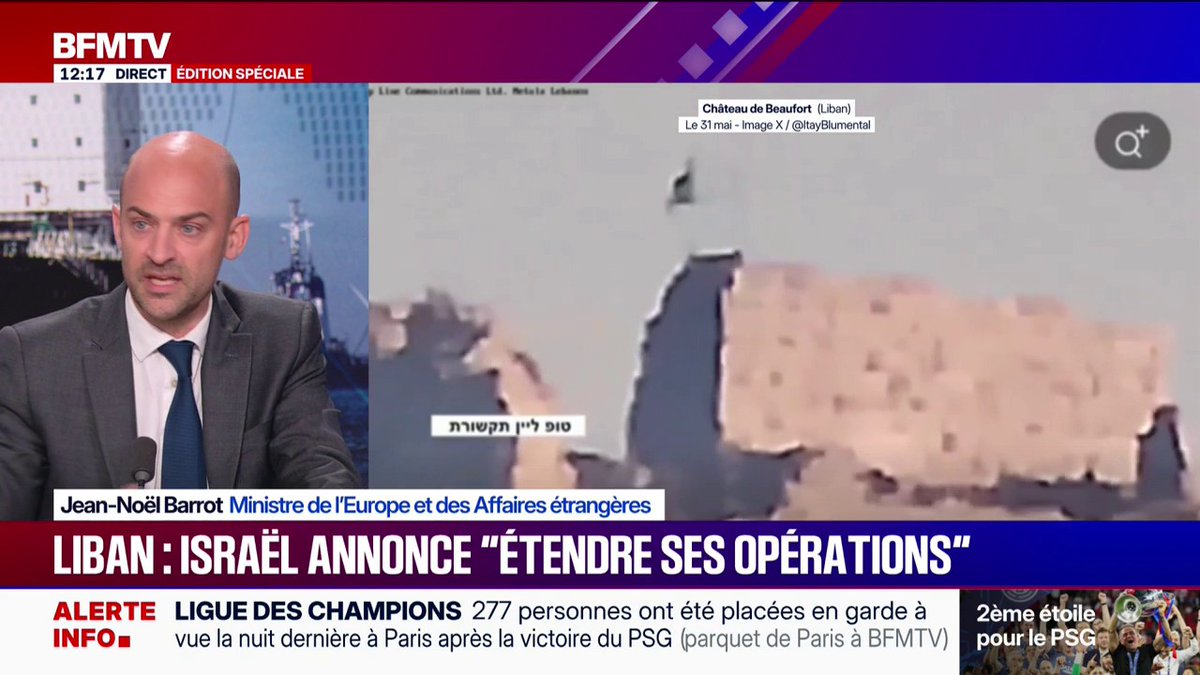 Jean-Noël Barrot: "J'ai demandé une réunion d'urgence du conseil de sécurité des Nations unies" sur les affrontements entre le Liban et Israël "Rien ne peut justifier la prolongation militaire des opérations israéliennes au Liban", ajoute le ministre des Affaires étrangères