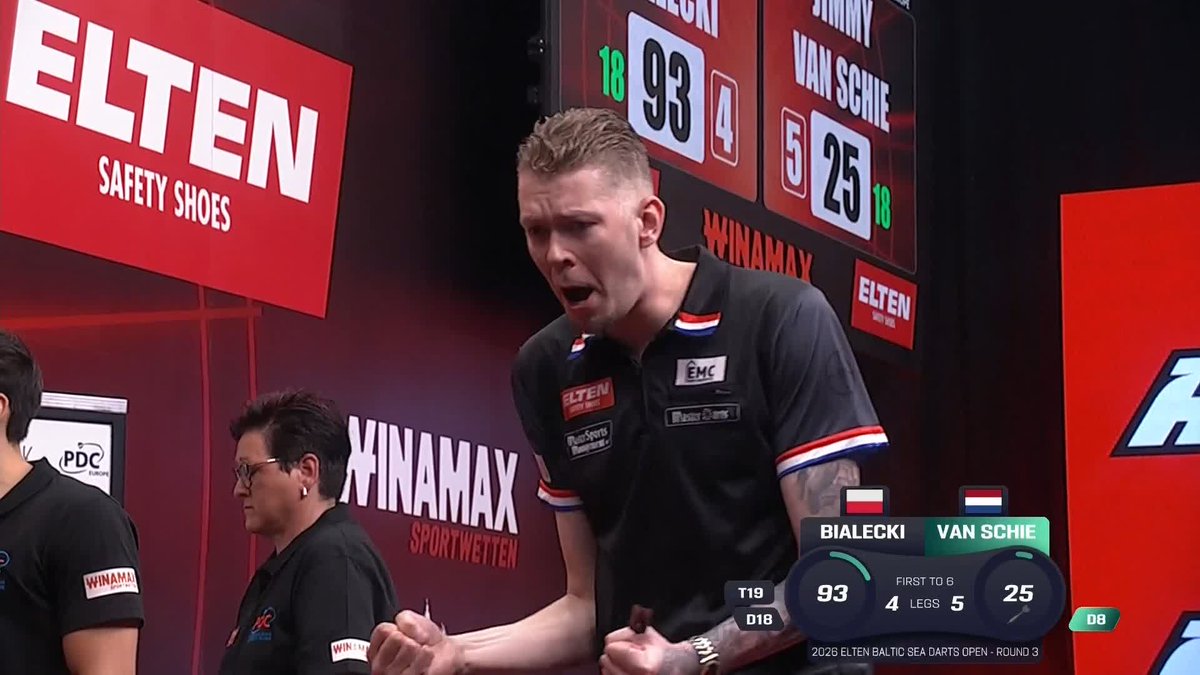 THE DREAM RUN CONTINUES! โญ๏ธ Jimmy van Schie's dream debut run on the European Tour continues! The Dutchman takes care of business against Sebastian Bialecki to reach tonight's final session in Kiel! ๐บ #ET8