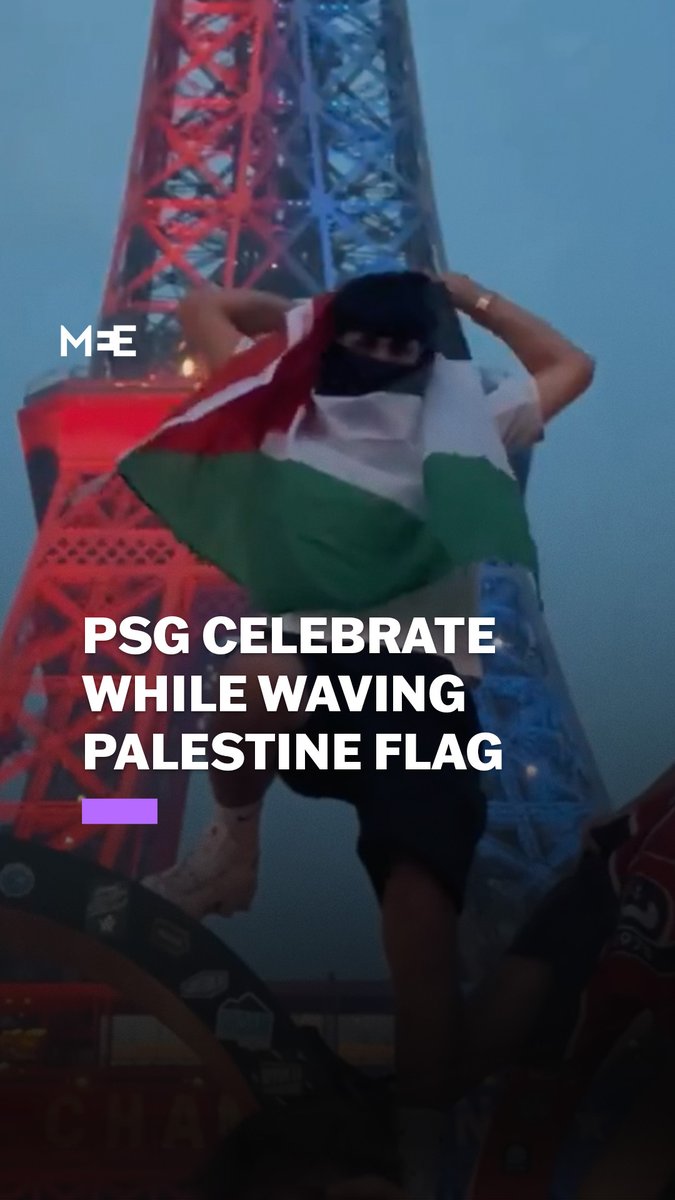Paris Saint-Germain supporters celebrated yesterday's Champions League victory by waving Palestinian flags and chanting "Palestine, Palestine!" as crowds flooded the streets.