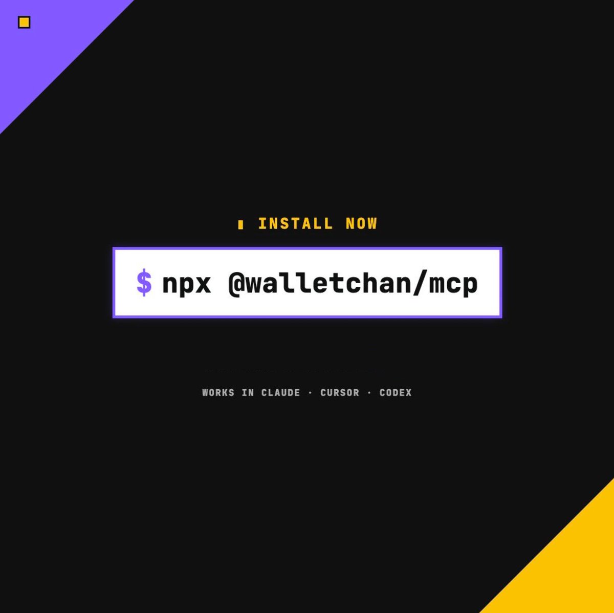Introducing @𝚠𝚊𝚕𝚕𝚎𝚝𝚌𝚑𝚊𝚗/𝚖𝚌𝚙 Prompt to Transact from your Local pk accounts via AI agents like Claude, Codex, and more! Built on top of Base MCP skills, for WalletChan.eth