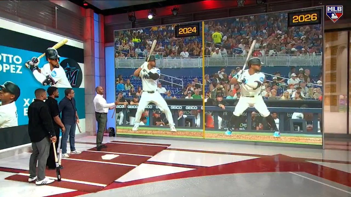 Otto Lopez has made some significant changes to his stance over the last two seasons 🔍 The Miami Marlins shortstop joined Mark DeRosa and Albert Pujols at the #MLBCentral skybox to break down his adjustments at the plate.