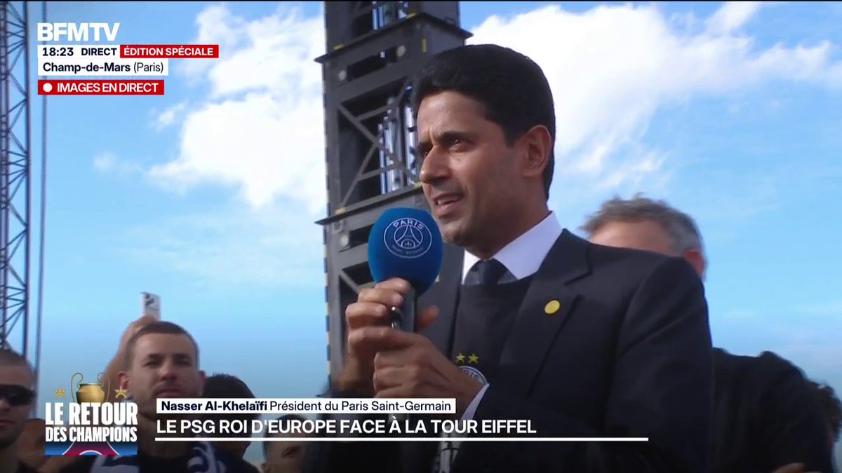 Victoire du PSG: "On est champions d'Europe !", lance le président du club, Nasser al-Khelaïfi