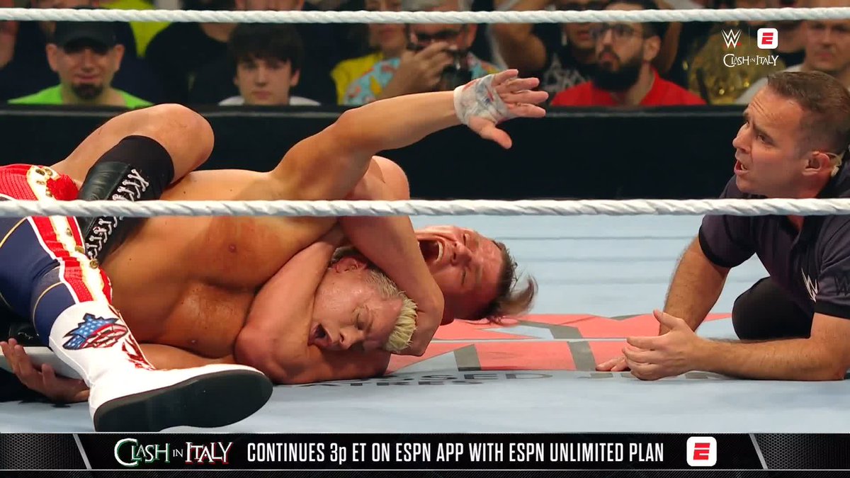 HOW did Cody Rhodes get to the ropes after this sleeper!! 💪 Watch the FIRST HOUR of #WWEClash in Italy RIGHT NOW on ESPN!!