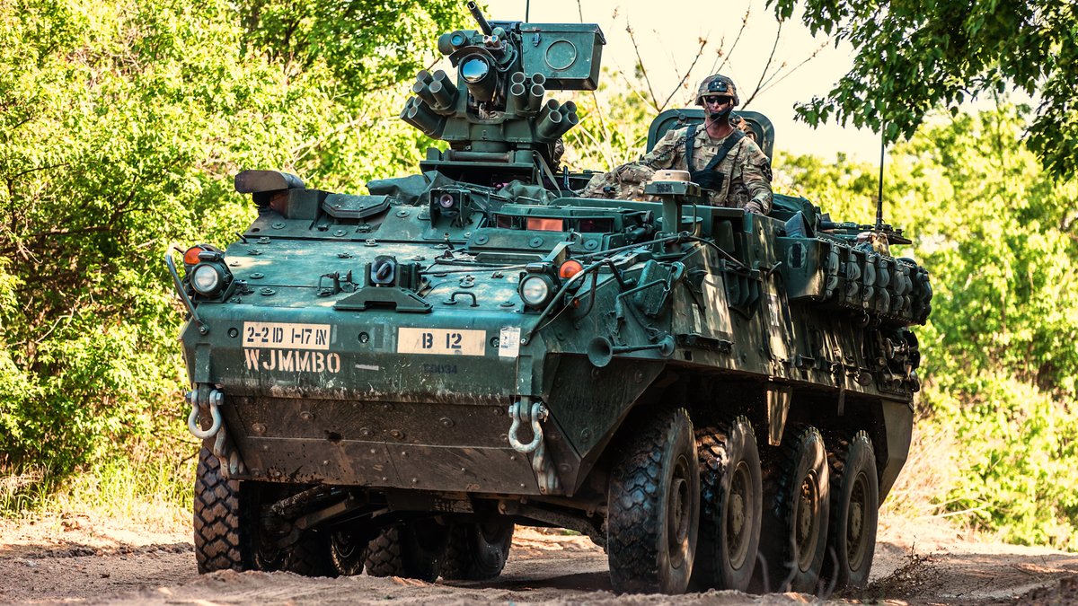The Army’s Stryker vehicle can transport a full infantry squad while delivering heavy firepower
