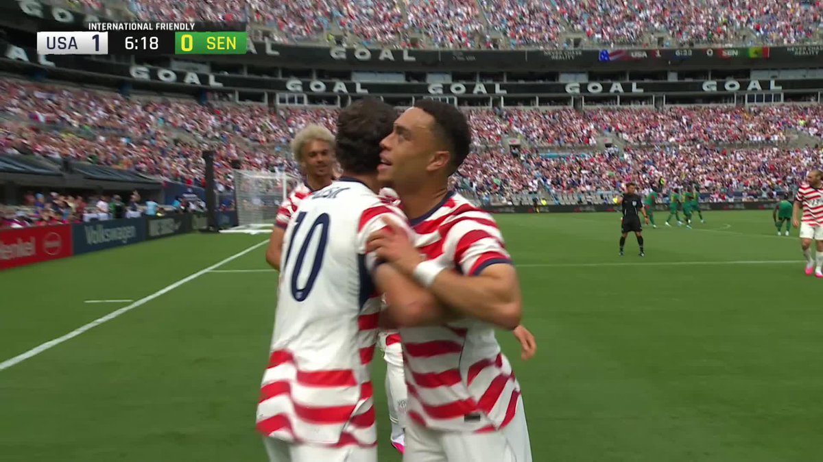 Christian Pulisic delivers a tap-in for Sergino Dest! 👏 A fast start for the USA against Senegal in Charlotte 🇺🇸