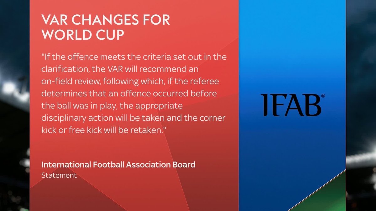 Video assistant referees will have new powers to intervene at this summer's World Cup if fouls are committed immediately before the ball is in play at set-pieces, the International Football Association Board has announced ⚽️