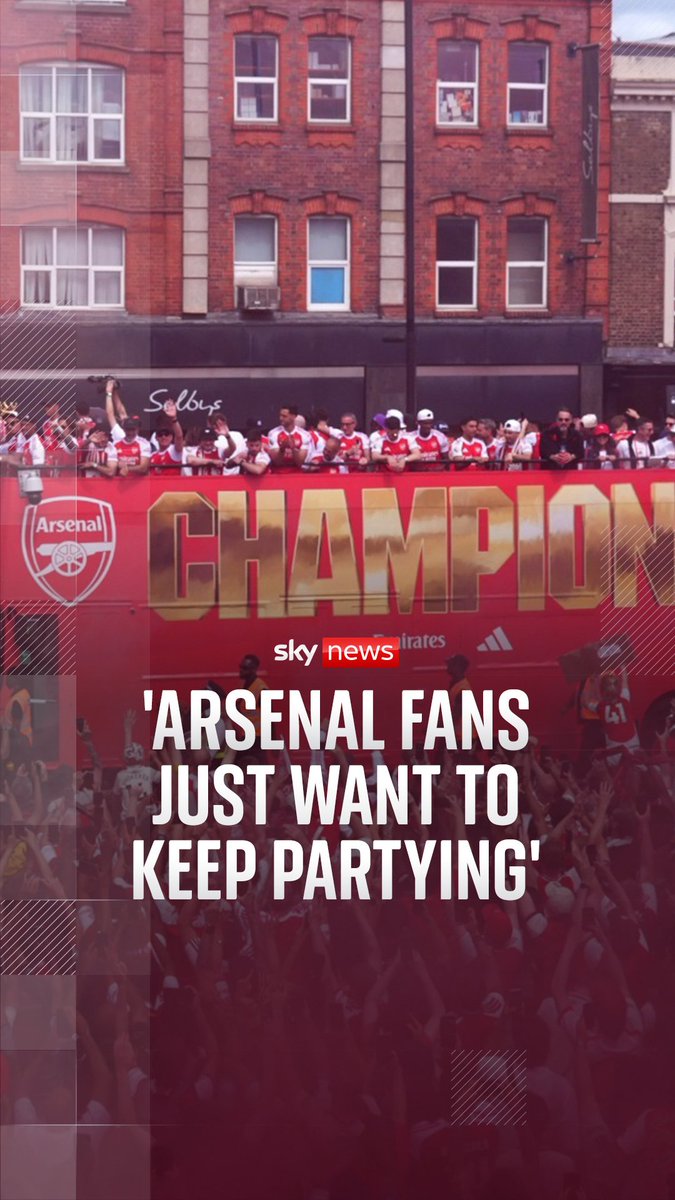 'They just want to keep partying', says Sky's sports correspondent Rob Harris as crowds lined the streets in north London for the Arsenal trophy parade. Early estimates indicate between 750,000 and one million euphoric Arsenal fans lined the 5.6-mile route.