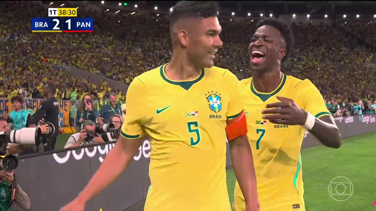 🚨AGORA: Casemiro marca o segundo gol do Brasil e faz o “six seven” com Vini Jr.