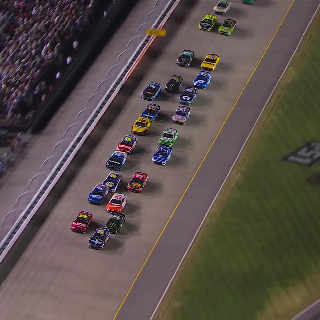 It's a one-lap shootout to end Stage 1! AJ Allmendinger holds off Kyle Larson to win the opening stage at Nashville Superspeedway.
