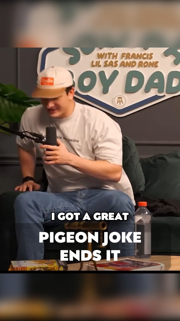 Will Angus with the pigeon joke that ends the episode on the spot. Clean setup, one line, room is done. That's the whole clip.