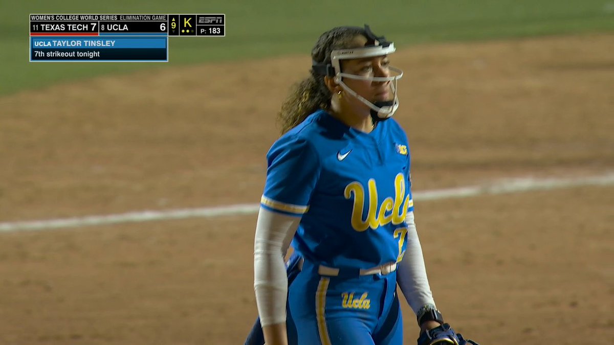 184 pitches and counting for Taylor Tinsley 🤯 That's the most pitches in a WCWS extra inning game since Rachel Garcia (179) in 2019‼️