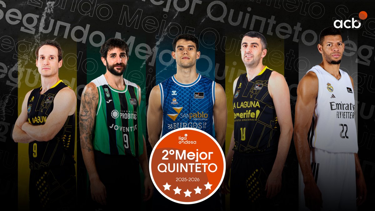 ¡Este es el SEGUNDO MEJOR QUINTETO de la #LigaEndesa 2025-26! ⭐ Marcelinho Huertas - La Laguna Tenerife ⭐ Ricky Rubio - Club Joventut Badalona ⭐ Gonzalo Corbalán - Recoletas Salud San Pablo Burgos ⭐ Gio Shermadini - La Laguna Tenerife ⭐ Edy Tavares - Real Madrid Basket