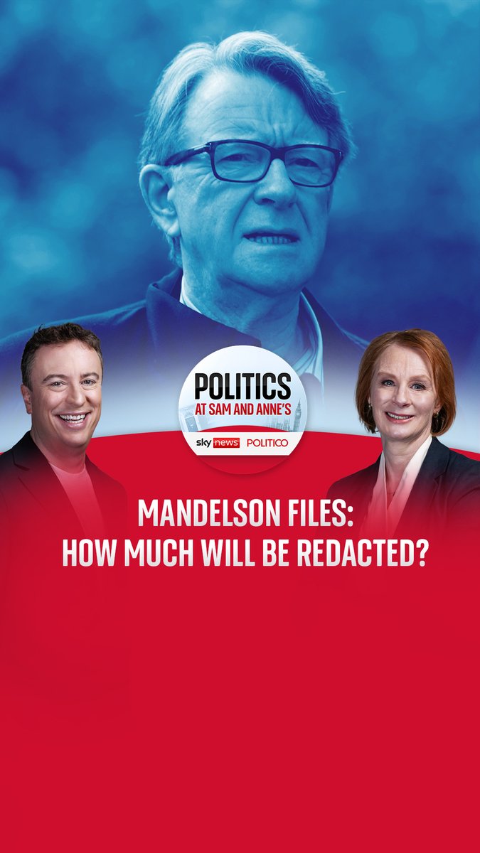 How much will be redacted in the new batch of Mandelson files? One person familiar with what's in the files told POLITICO that the release would be "toe-curling", @AnneMcelvoy tells Sam Coates Sky on #PASAA. Listen wherever you get your podcasts 👉