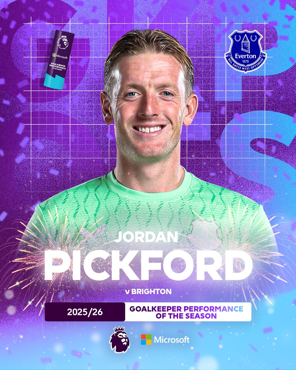 A clean sheet and a penalty save to help Everton to victory in their first match at Hill Dickinson Stadium 🧤 Jordan Pickford wins Microsoft Goalkeeper Performance of the Season 👊