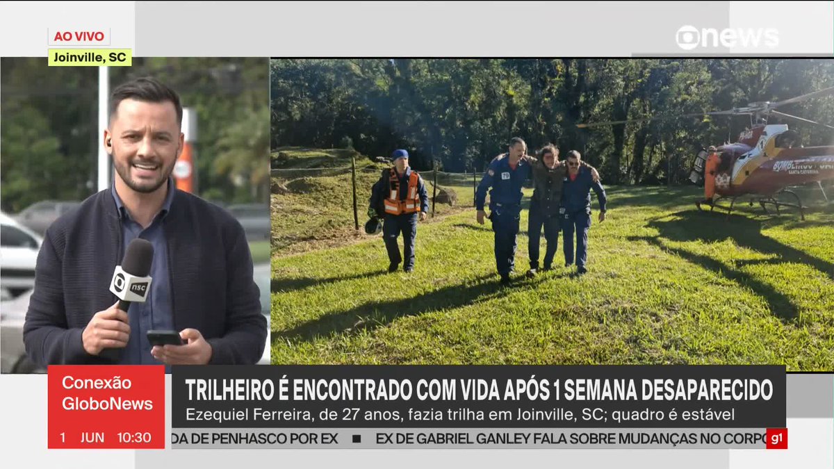 🚨AGORA: Trilheiro de 27 anos é encontrado após quase uma semana desaparecido em SC. Ele se perdeu no Morro Pelado, desceu o rio e foi resgatado em uma estação de tratamento de água.
