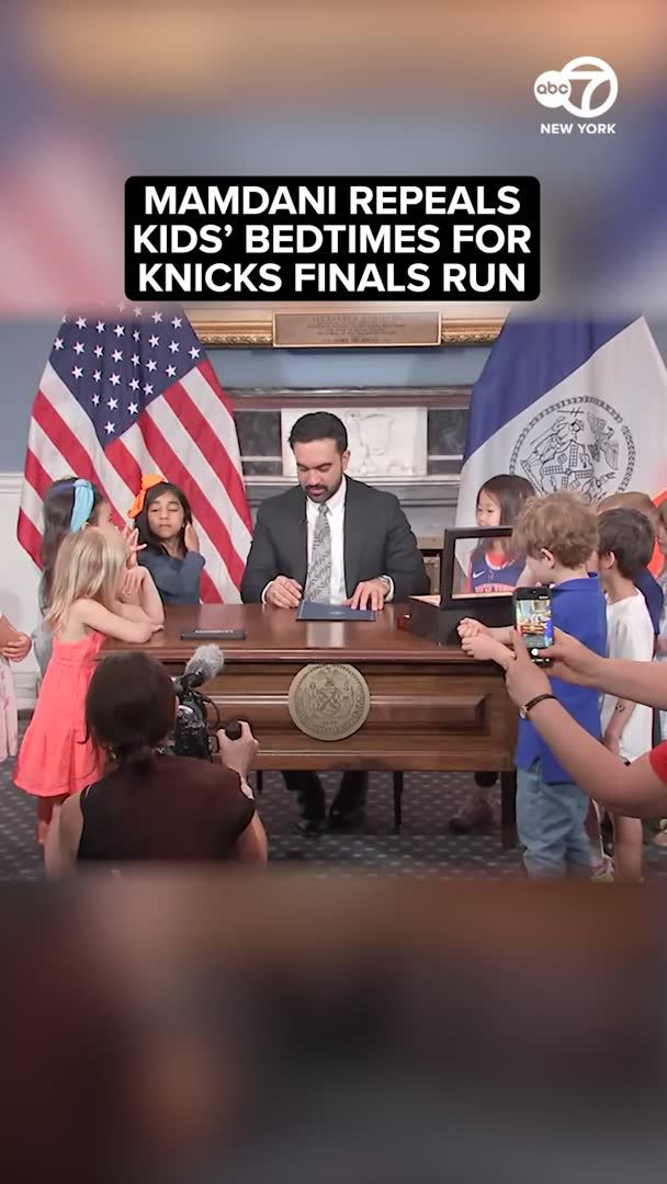NYC Mayor Zohran Mamdani signed an executive order Monday morning repealing bedtime for the duration of the Knicks finals run so the city's children can stay up late and watch. Watch the Knicks in the NBA Finals on ABC 7! Game 1 tips off on Wednesday, June 3, at 8:30 p.m. More: