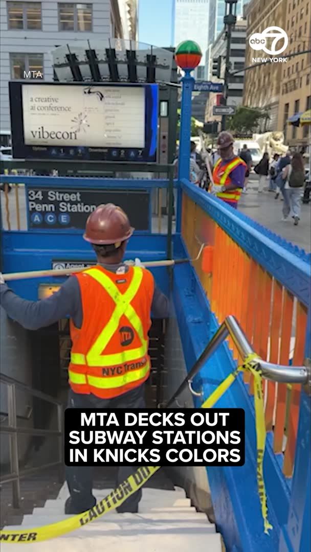 The iconic green subway entrance railings and globes have been fixtures of New York City for decades, and now they're orange and blue. And for the first time, the MTA says, the globes are basketballs. Watch the Knicks in the NBA Finals on ABC 7! Game 1 tips off on Wednesday, June 3, at 8:30 p.m. More: