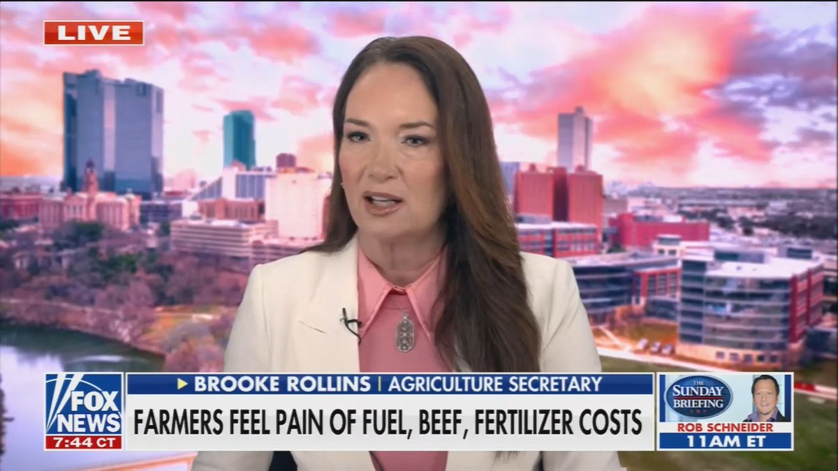 Brooke Rollins says the Iran war caused "a very quick little blip" in fertilizer prices, then goes on to say if fertilizer prices do not come down, "we will lose our country"