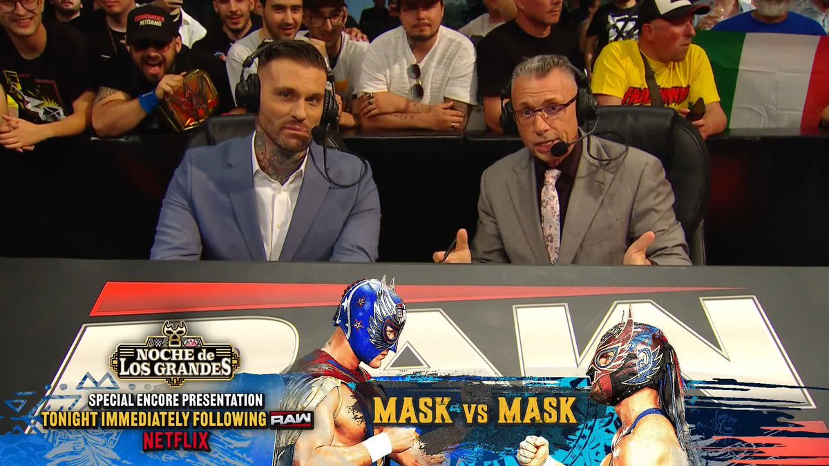 Don't miss a special ENCORE PRESENTATION of the Mask vs Mask Match from #AAANocheDeLosGrandes on Netflix IMMEDIATELY following #WWERaw! 🔥