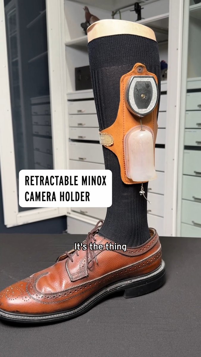This Cold War–era Retractable Minox Camera Holder was attached to the body, the camera would be used to snap secret document photos and then instantly retract out of sight. #MinoxCamera #ColdWar #SpyGadget