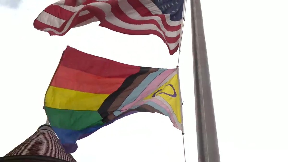 Flag raised for Pride Month at Cincinnati City Hall.