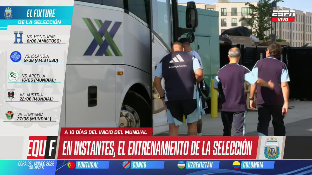 ¡HOLA, LEO! Messi y la Selección Argentina rumbo al entrenamiento. #ESPNMundial ▶️ Mirá #ESPNEquipoF en el Plan Premium de #DisneyPlus