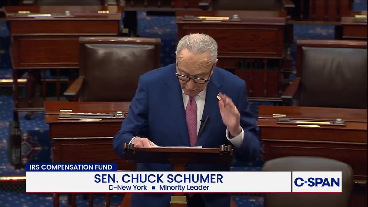 Sen. Schumer on IRS Compensation Fund: "Trump's word is nowhere near enough...the slush fund is rotten to the core. Democrats will make sure Republicans vote on it no matter what. This is corruption in broad daylight."