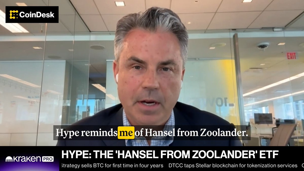 🎥 Eric Balchunas compares HYPE to Hansel from Zoolander while on Public Keys at NYSE 🏛 “HYPE is so hot right now.” He says bitcoin ETFs became “a little bit old news” and crypto needed a fresh story.