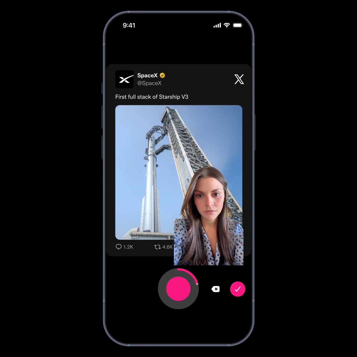 Commentary is one of the most important pillars of X. And sometimes the best way to share your thoughts is with video. Today we're launching a whole new way to make them: React with Video Tap the repost button and start recording with green screen, split screen, or picture-in-picture. Now available on iOS