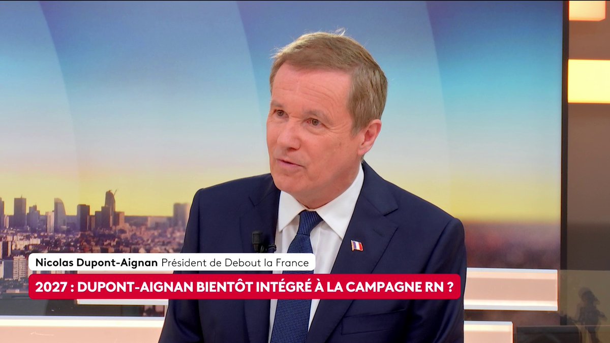 🔴 🗣 "Bien évidemment que j'irai jusqu'au bout", assure le président de Debout la France Nicolas Dupont-Aignan, interrogé sur un éventuel ralliement avec le RN avant la premier tour de l'élection présidentielle en 2027. #canal16