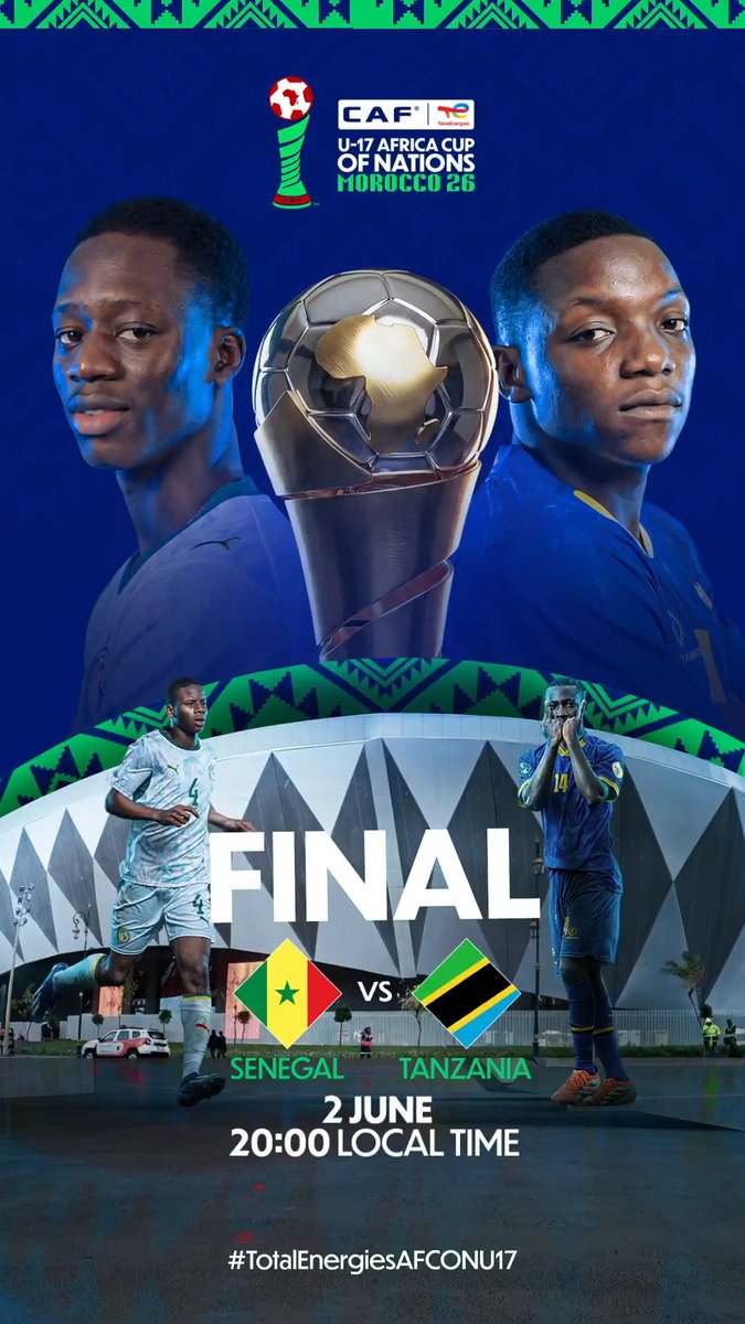 90 minutes away from glory. 🏆 Senegal vs Tanzania 🇸🇳🇹🇿 The #TotalEnergiesAFCONU17 title is on the line.