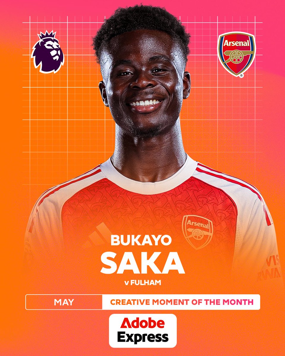 Brilliance from Bukayo Saka 💫 The Arsenal man wins May’s @adobeexpress Creative Moment of the Month 🎨
