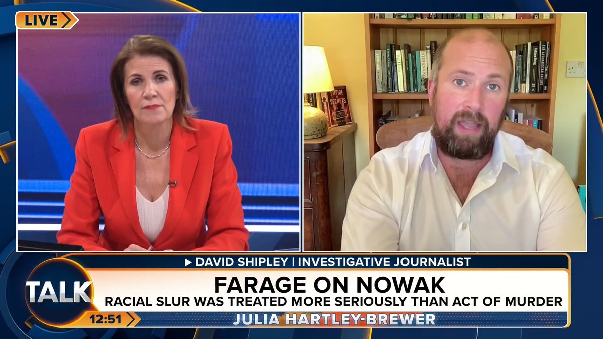 🚨"Nigel Farage spoke for England this morning. He was willing to say white lives matter." David Shipley says it was "cowardly" of Kemi Badenoch to avoid addressing the cultural problem which resulted in the death of Henry Nowak. Julia Hartley-Brewer | David Shipley | Nigel Farage MP