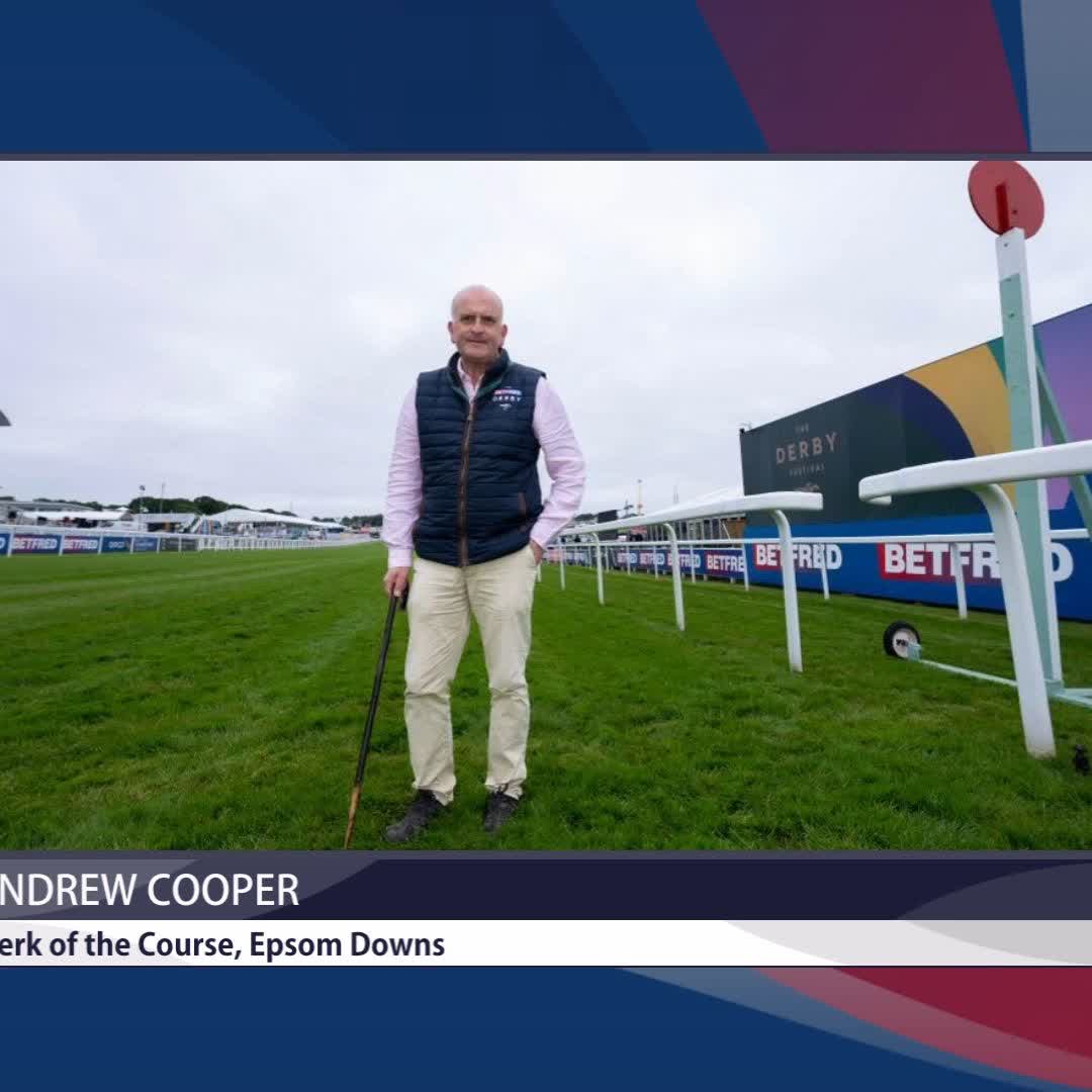 🗣️ "I think I'll be changing to Good to Soft, Good in places." Epsom's Clerk of the Course Andrew Cooper with the latest on ground conditions with 30mm hitting the track since midnight