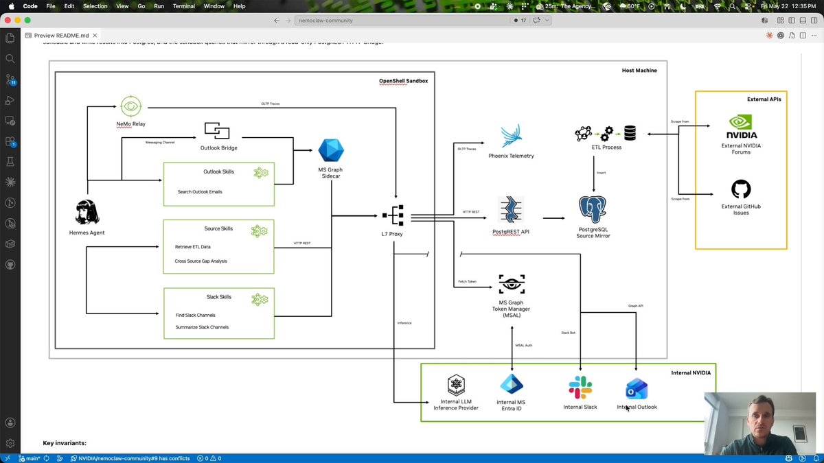 Teach an agent a workflow once. Have it remember after every rebuild. This tutorial shows how to deploy Nous Research Hermes Agent with NVIDIA NemoClaw and OpenShell, connect it to Slack, Outlook, GitHub, and NVIDIA developer forums, then turn a chat correction into a reusable skill. Private data stays behind runtime policies. Learned skills persist across deployments.