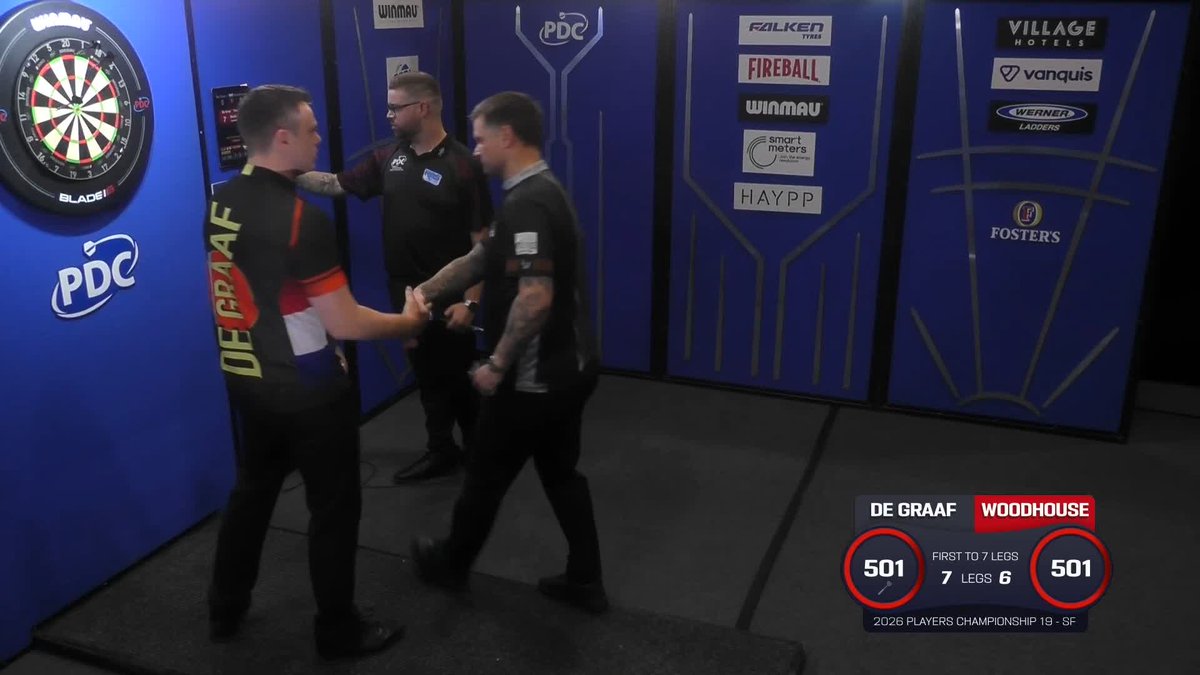 DE GRAAF WINS THE DECIDER! Heartbreak for Luke Woodhouse, as Woody misses three match darts and Jeffrey De Graaf sweeps in to beat the in-form Woodhouse 7-6! 📺 #PC19
