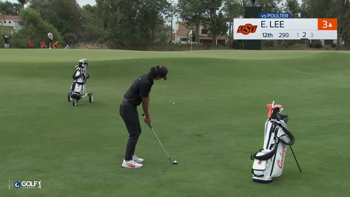 360º around the cup and IN 🎯🔥 Eric Lee of OSU Cowboy Golf with a flawless pitch shot to go 4UP in his match vs. Luke Poulter