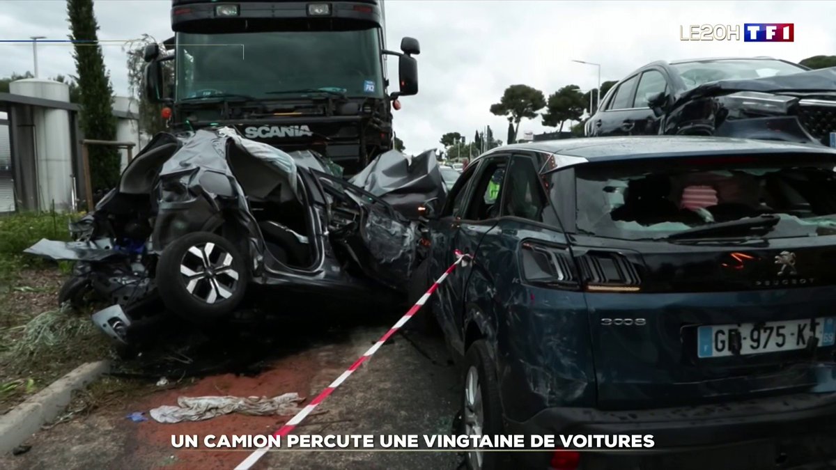 Antibes : un spectaculaire carambolage entre un poids lourd et une vingtaine de voitures, 37 blessés 📺 #LE20H Gilles Bouleau