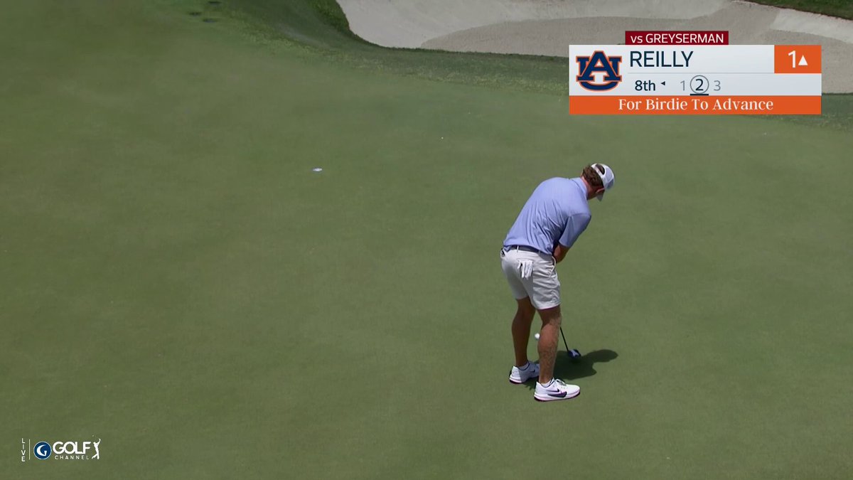 Logan Reilly wins the match 2&amp;1 to punch Auburn Men's Golf's ticket to the semifinals 🐯 Golf Channel | @att