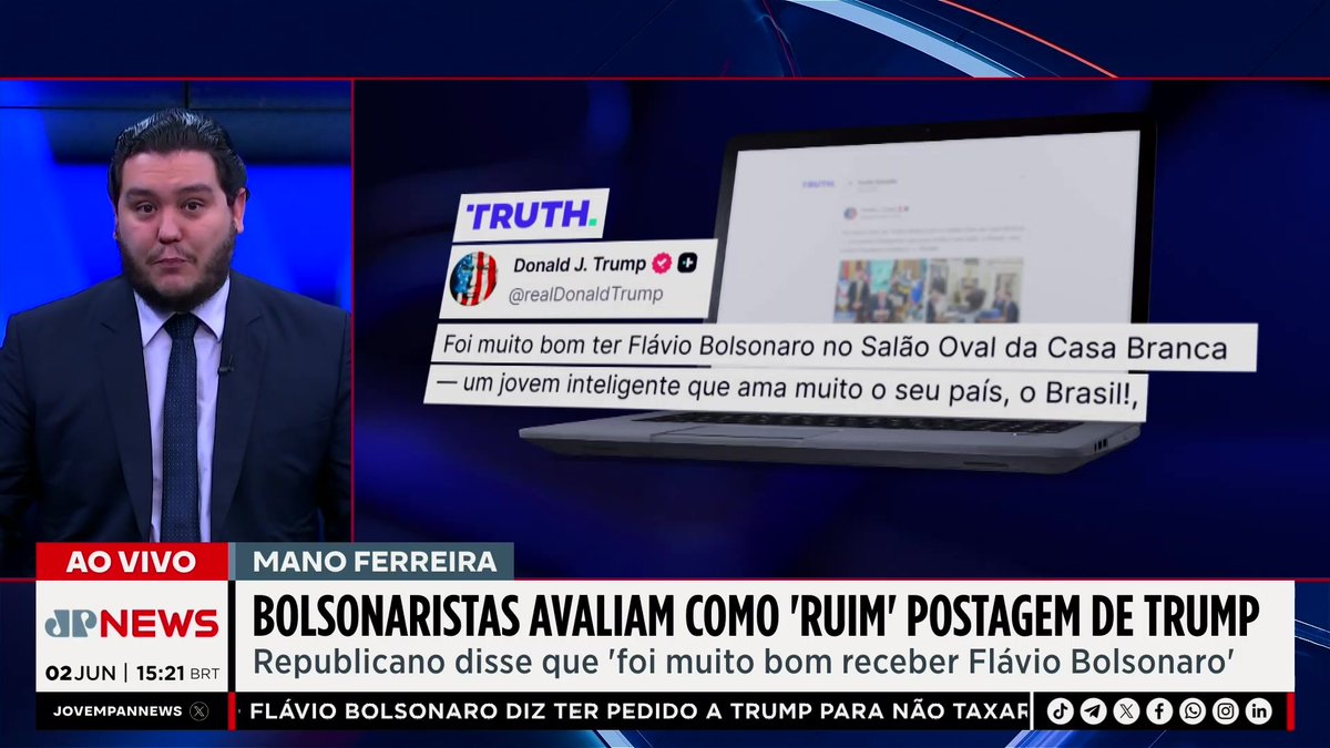 Bolsonaristas avaliam como ruim postagem de Trump sobre Flávio | TEMPO REAL 📺 Confira no Youtube da JP News: #TempoReal