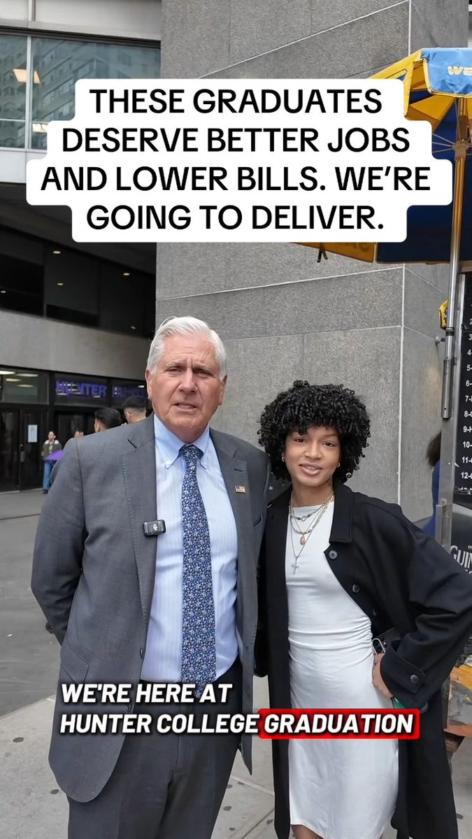 I stopped by Hunter College graduation and asked a new graduate what she wants for her future. She told me she wants a New York she can afford to stay in. Lower taxes. Lower utility bills. Better opportunities. That's exactly what we're fighting for.