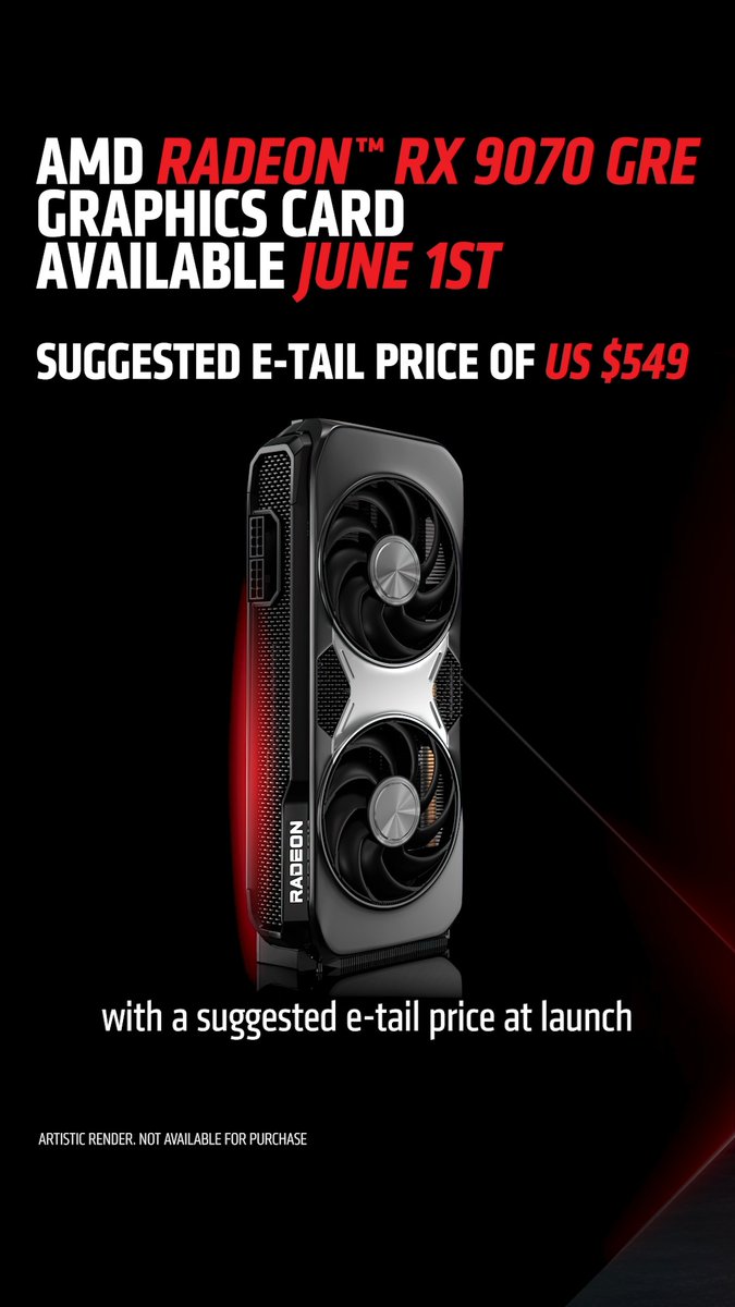 AMD Radeon™ RX 9070 GRE Graphics card is here — now available globally. Built for 1440p gaming, delivering strong performance and value for more players to make every frame count.