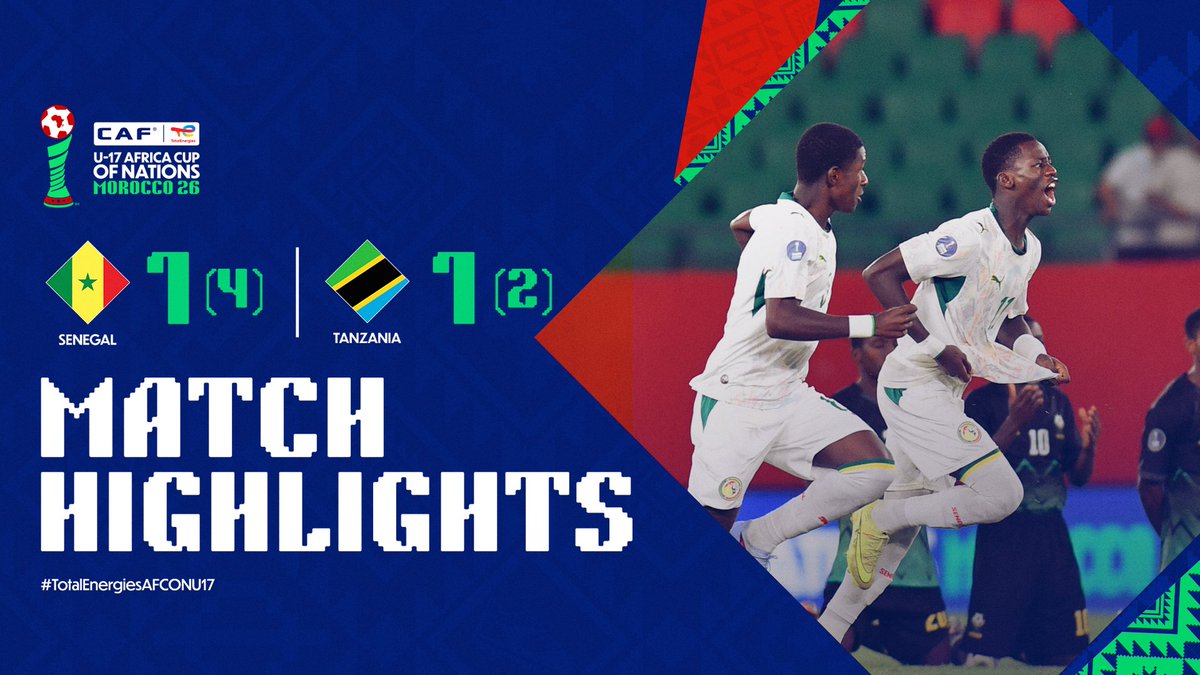 🎥 HIGHLIGHTS: 🇸🇳 (4)1-1(2) 🇹🇿 Senegal are crowned #TotalEnergiesAFCONU17 champions after a dramatic penalty shootout victory over Tanzania. 🏆👏 #TotalEnergiesAFCONU17